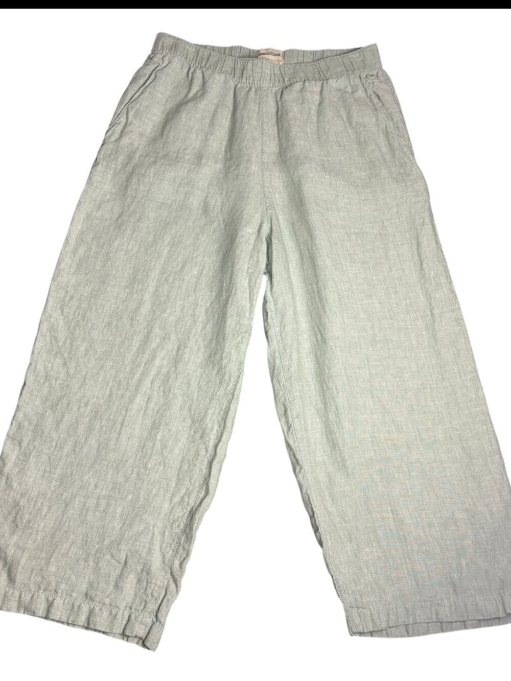 Cynthia Rowley Size L Pure Linen Pull On Wide Leg Crop Pants Light Green Costal
